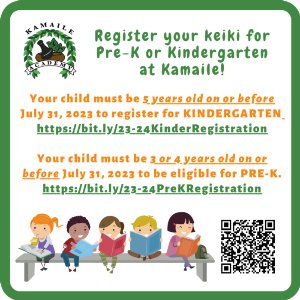 Register your keiki for Kindergarten and PreK